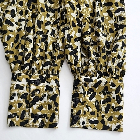 Topshop Long Sleeve Button Up Blouse Abstract  Animal Print Mustard Black US 10 - Picture 5 of 15